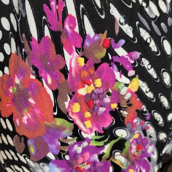 Alberto Makali Floral Abstract Long Sleeve Top L Embellished Multicolor - Picture 4 of 5